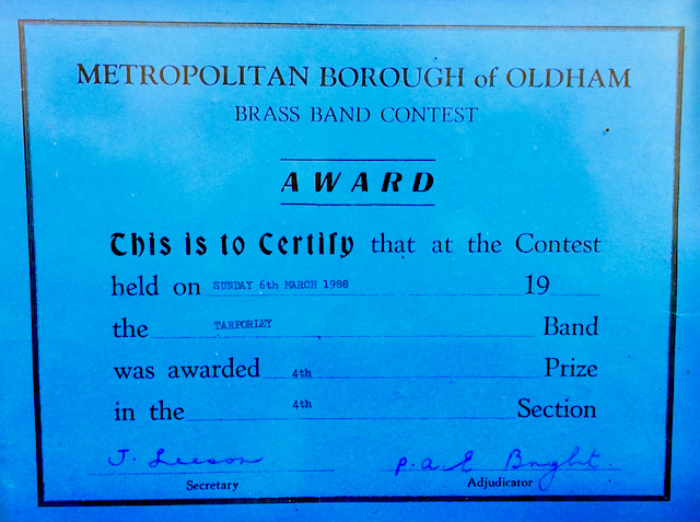 4th prize at Oldham, 4th section 6th March 1988